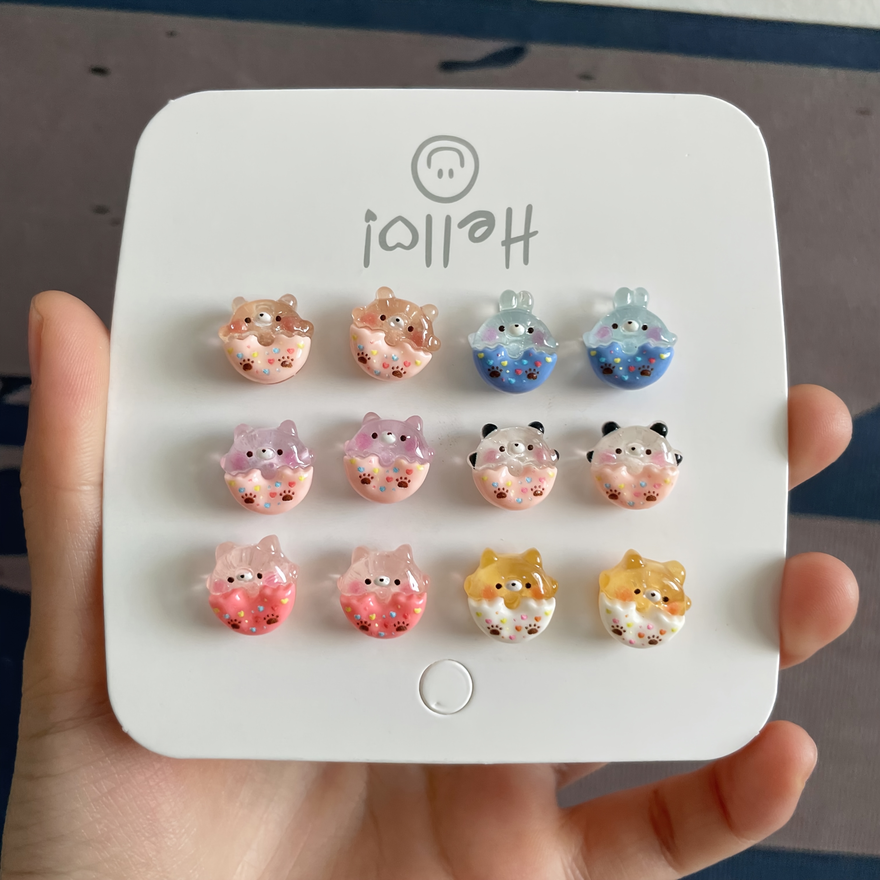 Set of 6 Animal & Patterned Resin Stud Earrings